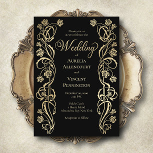 Medieval Royal Rozen Sword Wedding Invitation Kaart