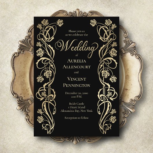 Medieval Royal Rozen Sword Wedding Invitation Kaart