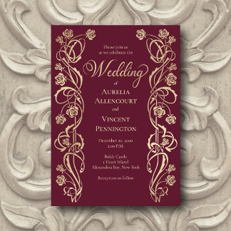 Medieval Royal Rozen Sword Wedding Invitation Kaart