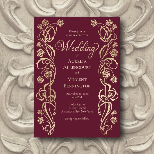 Medieval Royal Rozen Sword Wedding Invitation Kaart
