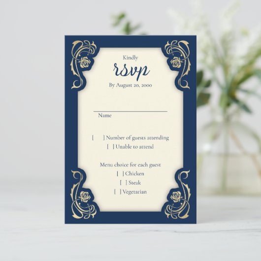 Medieval Royal Rozen Wedding RSVP Kaart (Staand voorkant)
