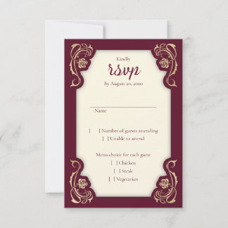 Medieval Royal Rozen Wedding RSVP Kaart