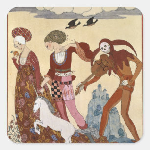 Medieval Scene van Georges Barbier Vierkante Sticker
