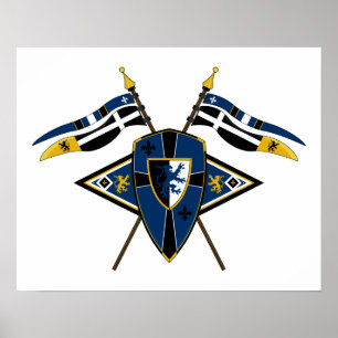 Medieval Shield and Flags Poster