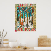 Medieval Skiing Winter Prettige feestdagen Poster (Keuken)