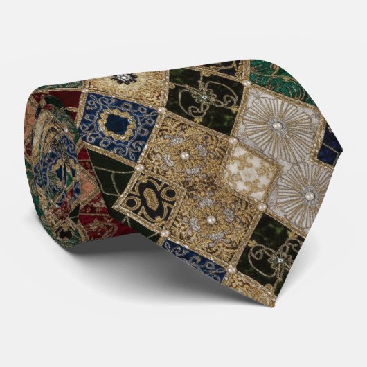 Medieval Tapestry Patchwork Stropdas (Opgerold)