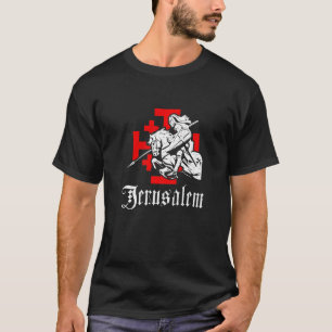 Medieval Templar Knight op War Horse Jerusalem Cro T-shirt