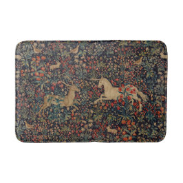 Medieval Unicorn Midnight Floral Garden Badmat