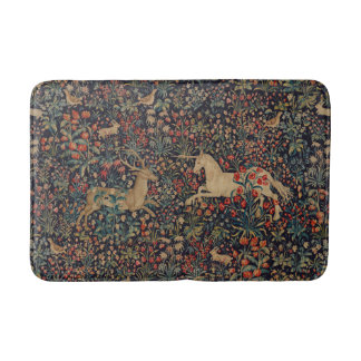 Medieval Unicorn Midnight Floral Garden Badmat