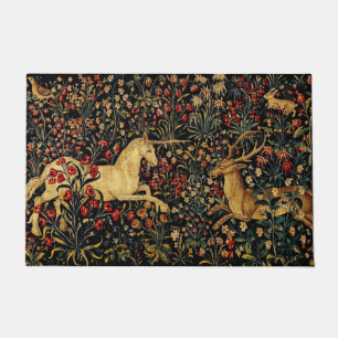 Medieval Unicorn Midnight Floral Garden Deurmat