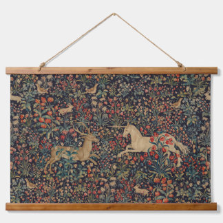 Medieval Unicorn Midnight Floral Garden Hangend Wandkleed