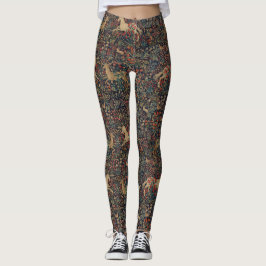 Medieval Unicorn Midnight Floral Garden Leggings