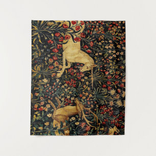 Medieval Unicorn Midnight Floral Garden Wandkleed