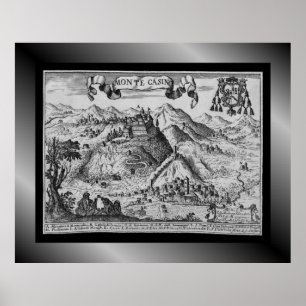 Medieval Village Map Monte Casino ~ Italië~ Poste Poster