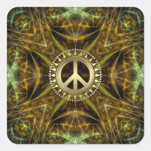 Medieval Vision Golden Peace Symbol Briefkaart Vierkante Sticker