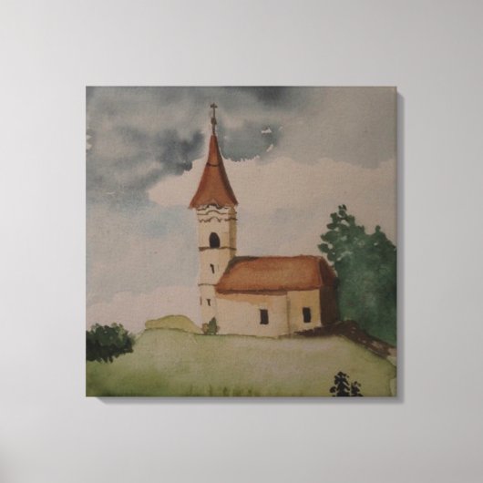 Medieval Waterverf van de Engelse kerk Canvas Afdruk (Voorkant)