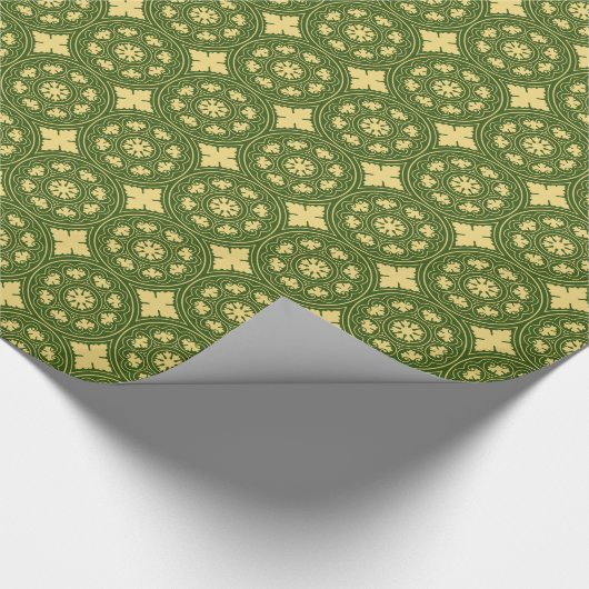 Medieval Yellow Green Rosette Flower Pattern Cadeaupapier (Hoek)