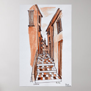 Medievale straten van Bastia Corsica, Frankrijk Poster