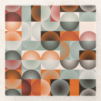 Medio-eeuw geometrisch, abstract kleurrijk patroon glazen onderzetter