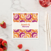 Medio eeuw geometrisch bloemig Paarse Sinaasappel Servet (Insitu)