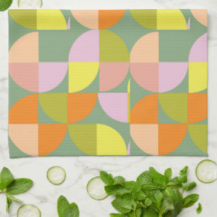 Medio eeuw geometrisch ontwerp Groen Geel Roze Pur Theedoek