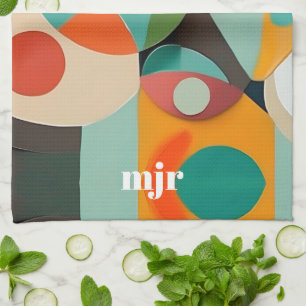 Medio eeuw Modern Art Monogram of naam, geometrisc Theedoek