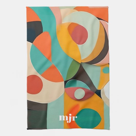 Medio eeuw Modern Art Monogram of naam, geometrisc Theedoek (Verticaal)