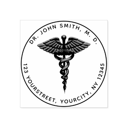 Medisch 3D-Caduceus-symbool Ronde retouradres Rubberstempel (Afrduk)
