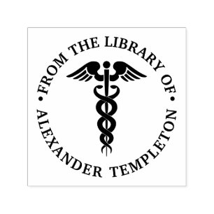Medisch arts Caduceus "Uit de bibliotheek van" Zelfinktende Stempel