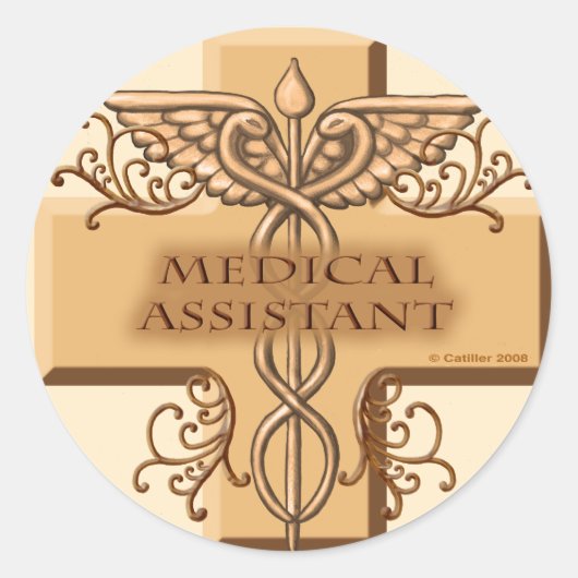 Medisch assistent Caduceus Ronde Sticker (Voorkant)