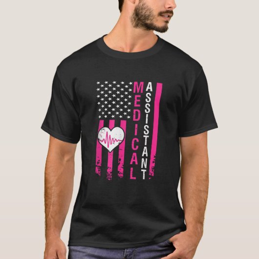 Medisch assistent geeft hartslag Roze Ameri T-shirt (Voorkant)