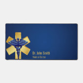 Medisch Blauw 3D Caduceus Gouden Kruis Bureaumat (Voorkant)