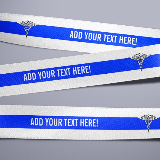 Medisch Caduceus Symbool Aangepaste tekst Blauwe s Grosgrain Lint