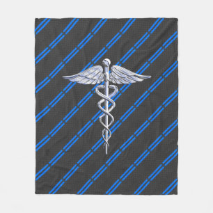 Medisch Doctor MD Caduceus op blauwe strepen Fleece Deken