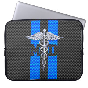 Medisch Doctor MD Caduceus op Blauwe Strepen Laptop Sleeve