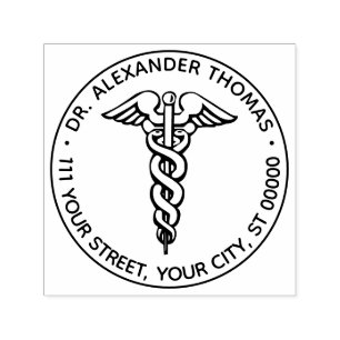 Medisch Dokter Caduceus #2 Naam Adres Zelfinktende Stempel