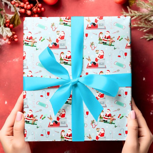 Medisch Dokter Kerst met Santa Light Blue Cadeaupapier