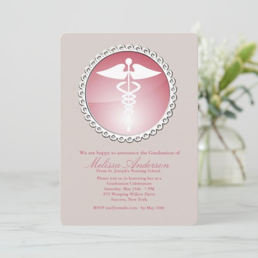 Medisch embleem Verpleegschool Afstuderen nodigt u Kaart (Staand voorkant)