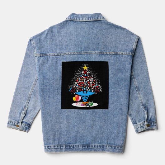 Medisch gereedschap kerstboom Funny Kerstmis Denim Jacket (Achterkant)