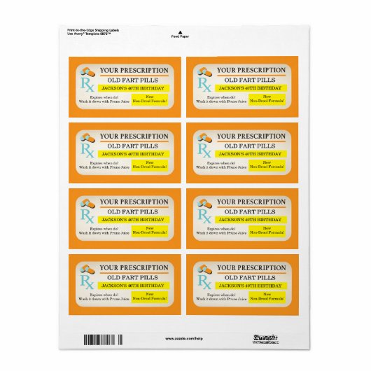 Medisch recept labels Old Fart party gunsten (Full Sheet)