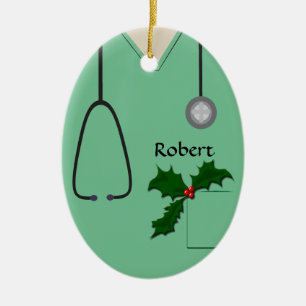 Medisch scheuren licht groen Holly Oval Ornament