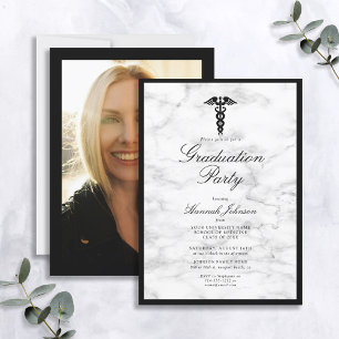 Medisch School Black White Marble Photo Afstuderen Kaart