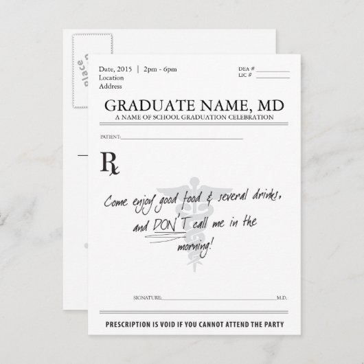 Medisch Student Afstuderen Recept Pad Uitnodigen Uitnodiging Briefkaart (Voorkant / Achterkant)
