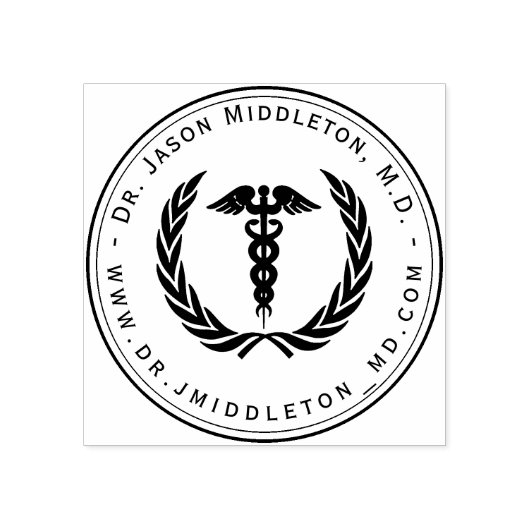 Medisch symbool met tekst 	rubberstempel (Afrduk)