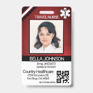 Medisch veld foto badge - Travel Nurse - Rood