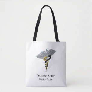 Medisch Zilver Caduceus Zwart Goud - Canvas tas