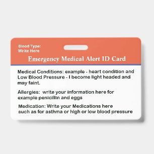 Medische Alarm ID-kaart Aangepaste Badge