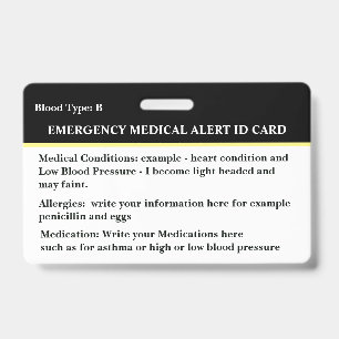 Medische Alarm Noodcontact ID-kaart Aangepast  Badge