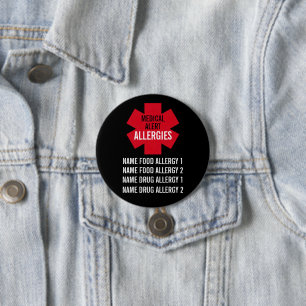 Medische Alarm Serie Allergieën Personaliseer Ronde Button 7,6 Cm