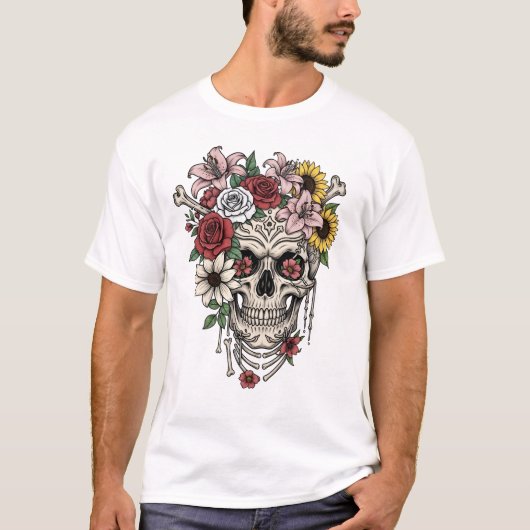 medische anatomie schedelbloem t-shirt (Voorkant)